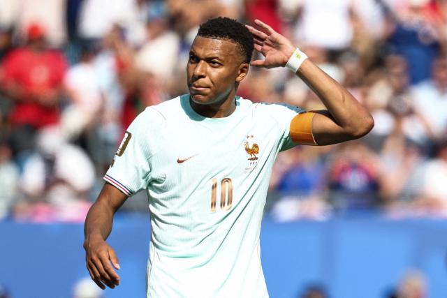 France's forward #10 Kylian Mbappe reacts during the 2026 World Cup football tournament quarter-final match between France and Morocco at Boston Stadium in Foxborough on July 9, 2026.  (Photo by FRANCK FIFE / AFP)