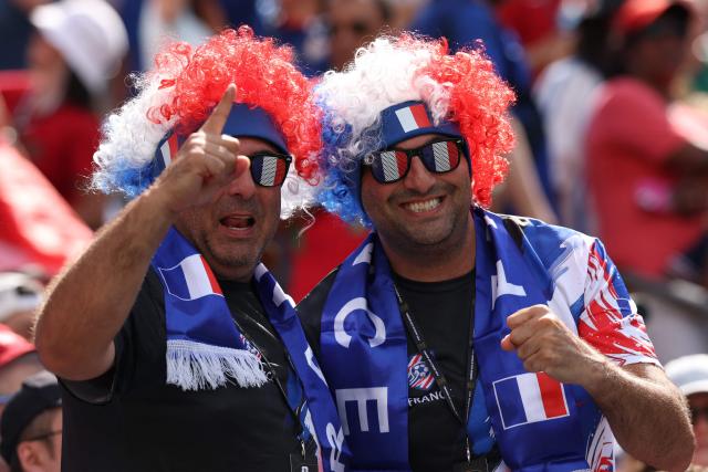 French fans cheer for their team during the 2026 World Cup football tournament quarter-final match between France and Morocco at Boston Stadium in Foxborough on July 9, 2026.  (Photo by Odd ANDERSEN / AFP)