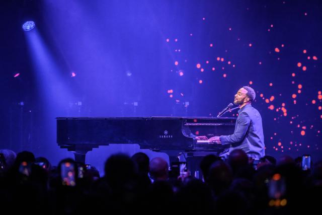 US singer, songwriter and pianist John Legend performs during the 60th Montreux Jazz Festival, in Montreux on July 9, 2026. (Photo by Fabrice COFFRINI / AFP)