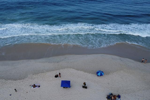 Aerial view of Copacabana Beach during the austral winter in Rio de Janeiro, Brazil on July 9, 2026. (Photo by Pablo PORCIUNCULA / AFP)