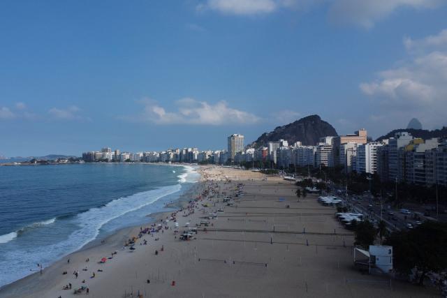 Aerial view of Copacabana Beach during the austral winter in Rio de Janeiro, Brazil on July 9, 2026. (Photo by Pablo PORCIUNCULA / AFP)