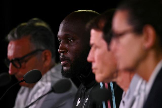 Belgium's forward #09 Romelu Lukaku gives a press conference at Los Angeles Stadium in Los Angeles on July 9, 2026, on the eve of the 2026 World Cup football tournament quarter-final match between Spain and Belgium. (Photo by Paul ELLIS / AFP)
