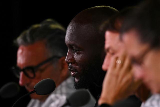 Belgium's forward #09 Romelu Lukaku gives a press conference at Los Angeles Stadium in Los Angeles on July 9, 2026, on the eve of the 2026 World Cup football tournament quarter-final match between Spain and Belgium. (Photo by Paul ELLIS / AFP)