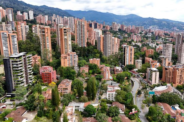 Aerial view of the Poblado neighborhood  where the site of the ruins of the property of former Colombian National Team goalkeeper Rene Higuita are located, in Medellin, on July 9, 2026. A Colombian court on July 9 ordered the seizure of a property belonging to former footballer Rene Higuita after concluding that funds from Pablo Escobar's cartel were used to purchase the house. (Photo by Diego Botero / AFP)