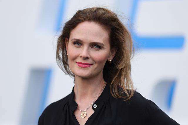 US actress Emily Deschanel attends the premiere of Netflix's "The Hawk" at the Directors Village in Los Angeles, on July 9, 2026. (Photo by STEWART COOK / AFP)