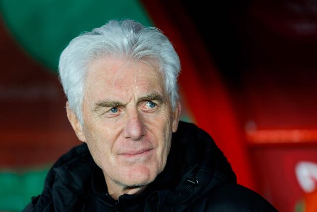 (FILES) South Africa's head coach Hugo Broos during the Africa Cup of Nations (CAN) round of 16 football match between South Africa and Cameroon at Al Medina Stadium in Rabat on January 4, 2026. Candidates, including Pitso Mosimane, have applied to succeed Hugo Broos as coach of South Africa after the exit of the Belgian was confirmed, a national football association official told AFP on July 10. "Hugo may continue to work with the national team, but in a different capacity," said the insider, who requested anonymity as he is not an official spokesperson. (Photo by Abdel Majid BZIOUAT / AFP)