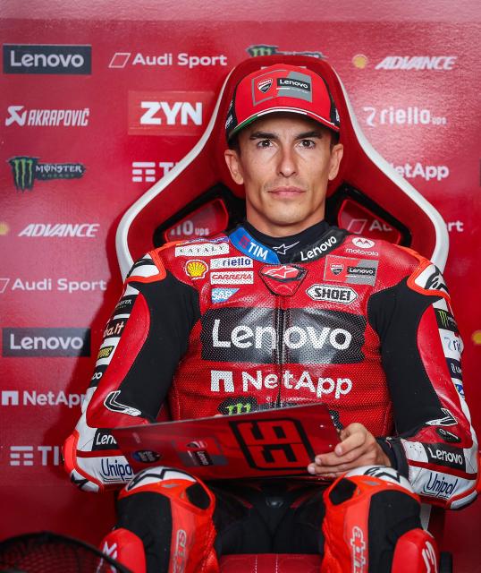 Team Ducati Lenovo Team's Marc Marquez prepares the first practice session at the Sachsenring race circuit prior to the MotoGP Grand Prix of Germany in Hohenstein-Ernstthal, eastern Germany, on July 10, 2026. (Photo by Ronny HARTMANN / AFP)