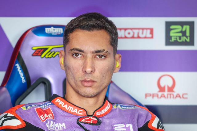 Team Prima Pramac Racing's Toprak Razgatlioglu prepares for the first practice session at the Sachsenring race circuit prior to the MotoGP Grand Prix of Germany in Hohenstein-Ernstthal, eastern Germany, on July 10, 2026. (Photo by Ronny HARTMANN / AFP)