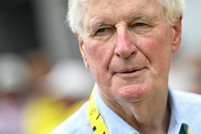 Former French Prime Minister Michel Barnier looks on at the start of the 7th stage of the 113th edition of the Tour de France cycling race, 175 km between Hagetmau and Bordeaux in southwestern France, on July 10, 2026. (Photo by Loic VENANCE / AFP)