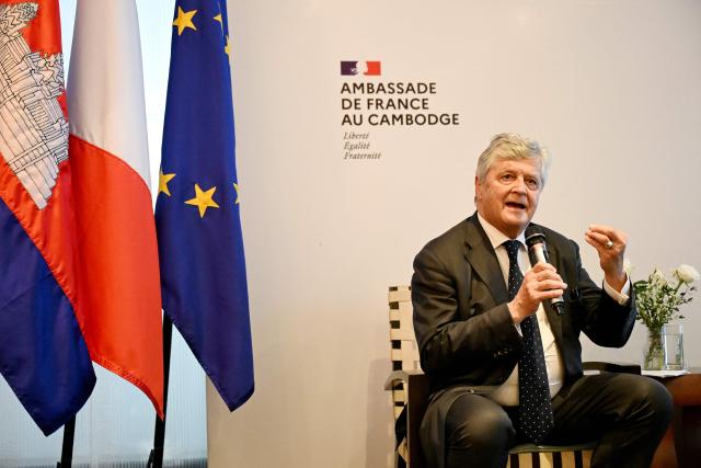 France's Minister for Foreign Trade and Economic Attractiveness Nicolas Forissier speaks during a press conference at the French embassy in Phnom Penh on July 10, 2026. (Photo by TANG CHHIN Sothy / AFP)