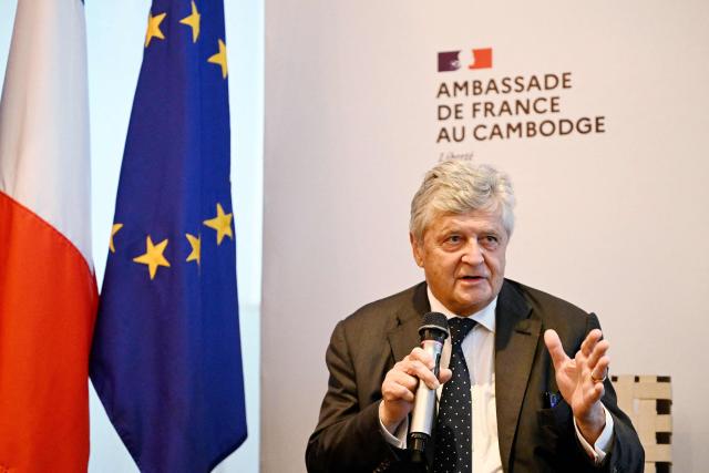 France's Minister for Foreign Trade and Economic Attractiveness Nicolas Forissier speaks during a press conference at the French embassy in Phnom Penh on July 10, 2026. (Photo by TANG CHHIN Sothy / AFP)