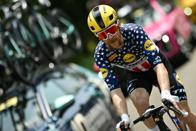 Lidl - Trek team's US rider Quinn Simmons cycles during the 7th stage of the 113th edition of the Tour de France cycling race, 175,1 km between Hagetmau and Bordeaux in southwestern France, on July 10, 2026. (Photo by Loic VENANCE / AFP)