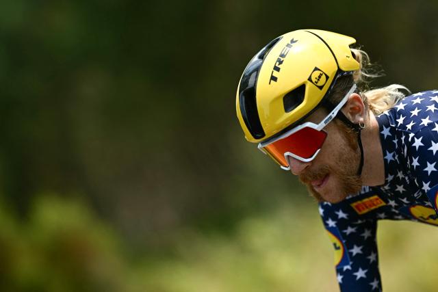 Lidl - Trek team's US rider Quinn Simmons cycles during the 7th stage of the 113th edition of the Tour de France cycling race, 175,1 km between Hagetmau and Bordeaux in southwestern France, on July 10, 2026. (Photo by Loic VENANCE / AFP)