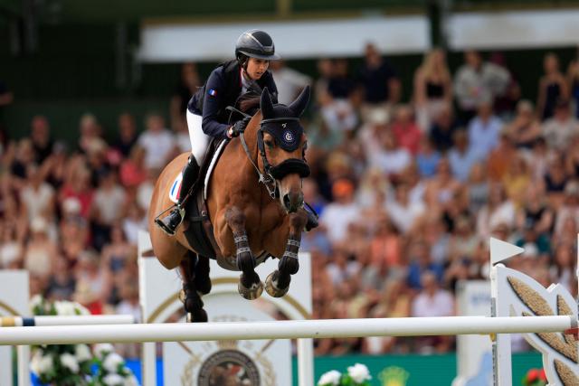 France's Megane Moissonnier competes on the horse Crooner Tame during the Falsterbo Nations Cup 2026 international show jumping event as part of the Falsterbo Horse Show in Falsterbo, Sweden, on July 10, 2026. (Photo by Andreas Hillergren/TT / TT News Agency / AFP) / Sweden OUT