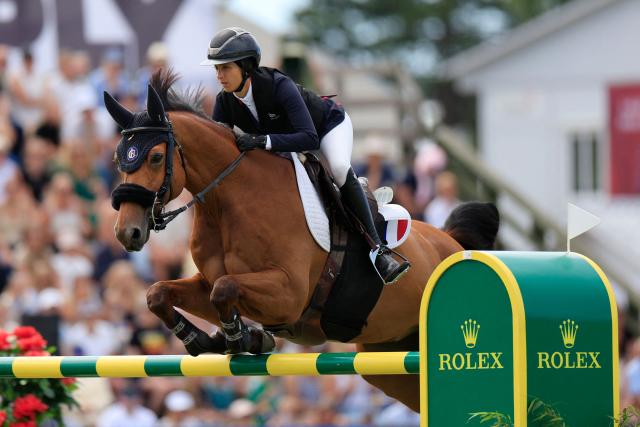 France's Megane Moissonnier competes on the horse Crooner Tame during the Falsterbo Nations Cup 2026 international show jumping event as part of the Falsterbo Horse Show in Falsterbo, Sweden, on July 10, 2026. (Photo by Andreas Hillergren/TT / TT News Agency / AFP) / Sweden OUT