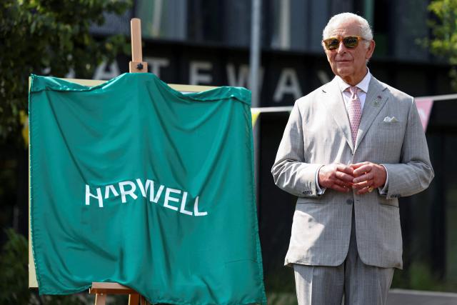 Britain's King Charles III waits to unveil a plaque to the UK Space and Defence Gateway at Harwell Campus, during a visit to Oxford, west of London on July 10, 2026. (Photo by Toby Shepheard / POOL / AFP)