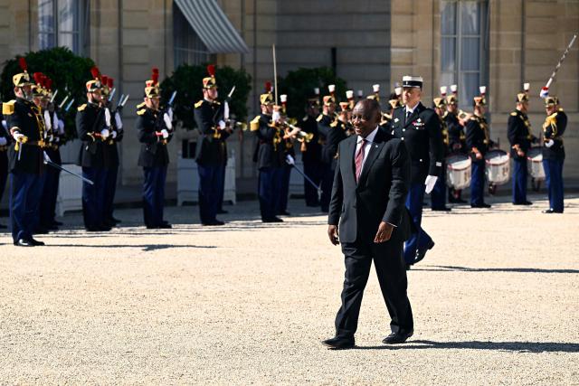 South African President Cyril Ramaphosa arrives to meet France's President at the Elysee Presidential Palace in Paris on July 10, 2026. (Photo by JULIEN DE ROSA / AFP)