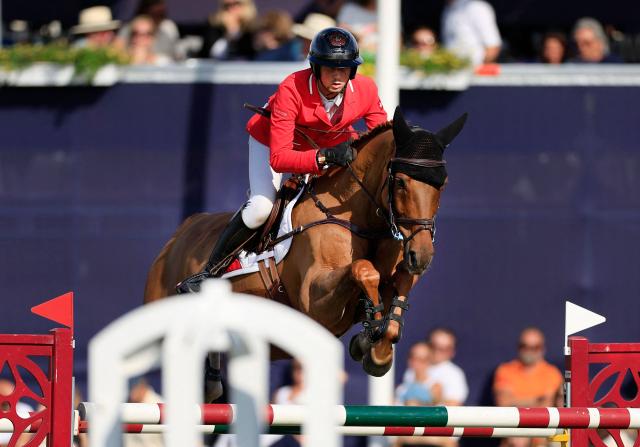 Switzerland's Martin Fuchs competes on the horse "Lorde" in the second round of the Falsterbo Nations Cup 2026 international show jumping event as part of the Falsterbo Horse Show in Falsterbo, Sweden, on July 10, 2026. (Photo by Andreas HILLERGREN / TT News Agency / AFP) / Sweden OUT