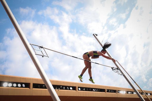 US Amanda Moll competes in the women's Pole Vault during the Diamond League athletics meeting at the Stade Louis II in Monaco on July 10, 2026. (Photo by Valery HACHE / AFP)