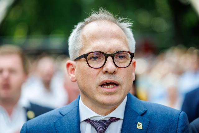 Flemish Minister-President Matthias Diependaele delivers a speech during the celebrations on the eve of the Flemish regional holiday, in Kortrijk on July 10, 2026. (Photo by KURT DESPLENTER / Belga / AFP) / Belgium OUT