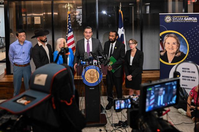 Sean Teare, Harris County District Attorney, speaks during a news conference to discuss the case of Lorenzo Salgado Araujo, in Houston, Texas, on July 10, 2026. Lorenzo Salgado Araujo was killed by an Immigration and Customs Enforcement (ICE) officer in Houston, Texas, early on July 7, marking the first fatal shooting involving US immigration officers since two January killings in the northern city of Minneapolis that drew national headlines. (Photo by RONALDO SCHEMIDT / AFP)