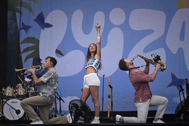 French-Brazilian singer Luiza performs on stage on the opening day of the 42nd Francofolies music festival in La Rochelle, western France, on July 10, 2026, as France endures a heatwave. (Photo by Philippe LOPEZ / AFP)