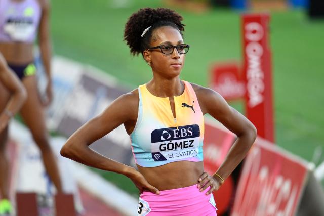 Cuba's Roxana Gomez prepares to compete in the women's 400m during the Diamond League athletics meeting at the Stade Louis II in Monaco on July 10, 2026. (Photo by Frederic DIDES / AFP)