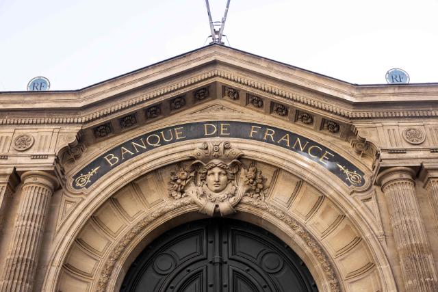 This photograph shows the pediment of the gate of the Banque de France (Bank of France) head office in Paris on July 10, 2026. (Photo by Behrouz MEHRI / AFP)