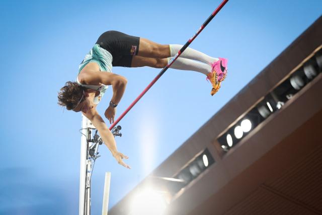 Sweden's Armand Duplantis clears the bar as he competes in the men's Pole Vault during the Herculis athletics meeting at the Stade Louis II in Monaco on July 10, 2026. (Photo by Valery HACHE / AFP)