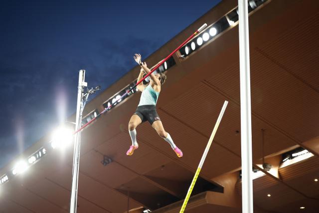 Sweden's Armand Duplantis competes in the men's Pole Vault during the Herculis athletics meeting at the Stade Louis II in Monaco on July 10, 2026. (Photo by Valery HACHE / AFP)