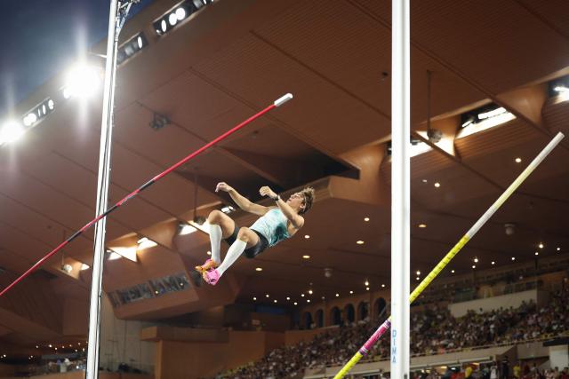 Sweden's Armand Duplantis competes in the men's Pole Vault during the Herculis athletics meeting at the Stade Louis II in Monaco on July 10, 2026. (Photo by Valery HACHE / AFP)