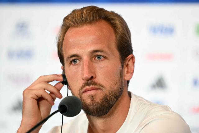 England's forward #09 Harry Kane gives an MD-1 press conference at Miami Stadium in Miami on July 10, 2026, on the eve of the 2026 World Cup football tournament quarter-final match between Norway and England. (Photo by CHANDAN KHANNA / AFP)