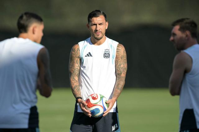 Argentina's midfielder #05 Leandro Paredes takes part in a training session at Sporting KC Training Centre in Kansas City on July 10, 2026, on the eve of the 2026 World Cup football match between Argentina and Switzerland. (Photo by JUAN MABROMATA / AFP)