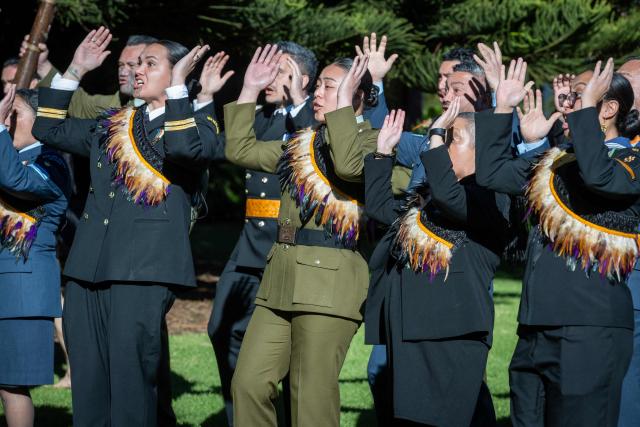 India's Prime Minister Narendra Modi (not pictured) is welcomed at a ceremony at Government House in Auckland on July 11, 2026. (Photo by BRUCE MACKAY / POOL / AFP)