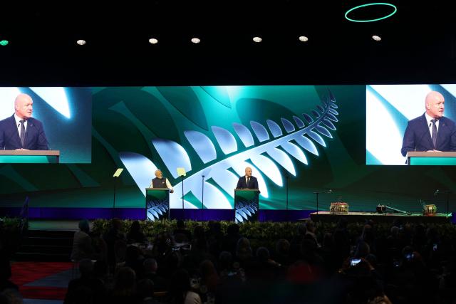 Indian Prime Minister Narendra Modi (L) and New Zealand Prime Minister Christopher Luxon (R) attend the Winning Partnership Celebration in Auckland on July 11, 2026. (Photo by Michael Bradley / POOL / AFP)
