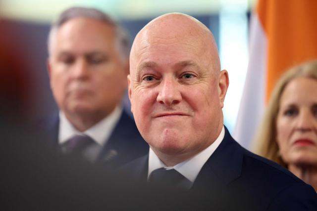 New Zealand Prime Minister Christopher Luxon speaks to the media after events with Indian Prime Minister Narendra Modi (not pictured) in Auckland on July 11, 2026. (Photo by Michael Bradley / POOL / AFP)