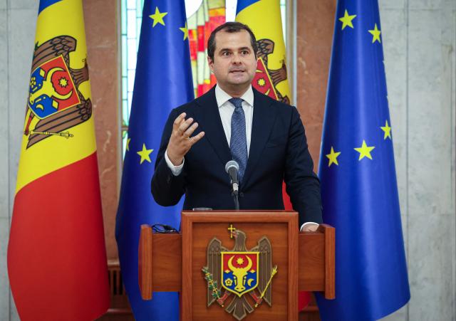 Newly-nominated Moldova's Prime Minister Vasile Tofan addresses the audience during a press conference at the Presidential Palace in Chisinau on July 11, 2026. President Maia Sandu announced the nomination of Tofan, a 44-year-old Harvard-educated financier following the sudden resignation of former Prime Minister Alexandru Munteanu amid growing political pressure and corruption allegations in a state-owned enterprise. (Photo by Elena COVALENCO / AFP)