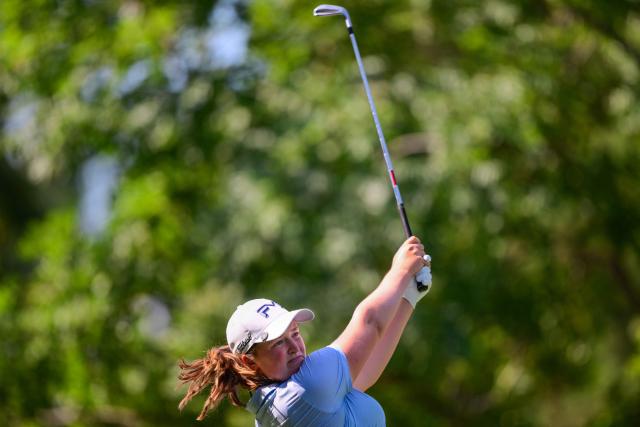 England's Lottie Woad competes during the third round of the Amundi Evian Championship at Evian Resort Golf Club, in Evian-Les-Bains, central-eastern France on July 11, 2026. (Photo by OLIVIER CHASSIGNOLE / AFP)