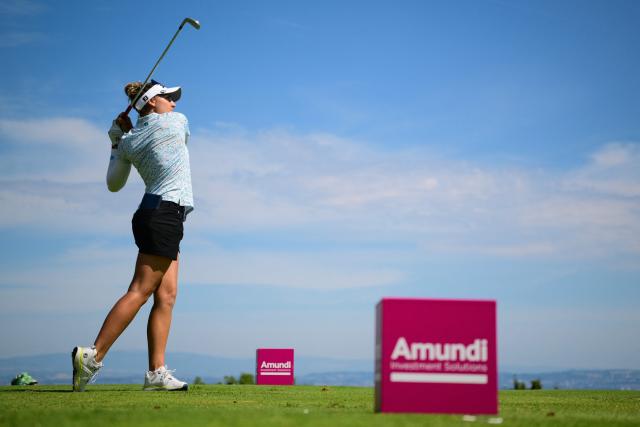 France's Nastasia Nadaud competes during the third round of the Amundi Evian Championship at Evian Resort Golf Club, in Evian-Les-Bains, central-eastern France on July 11, 2026. (Photo by OLIVIER CHASSIGNOLE / AFP)