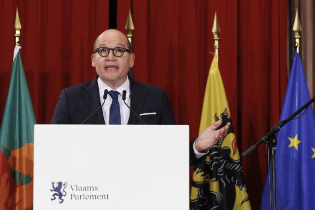 Brussels' mayor Philippe Close delivers a speech during a reception at the Brussels' City Hall, part of the celebrations on the occasion of the Flemish regional holiday, on July 11, 2026. (Photo by NICOLAS MAETERLINCK / Belga / AFP) / Belgium OUT
