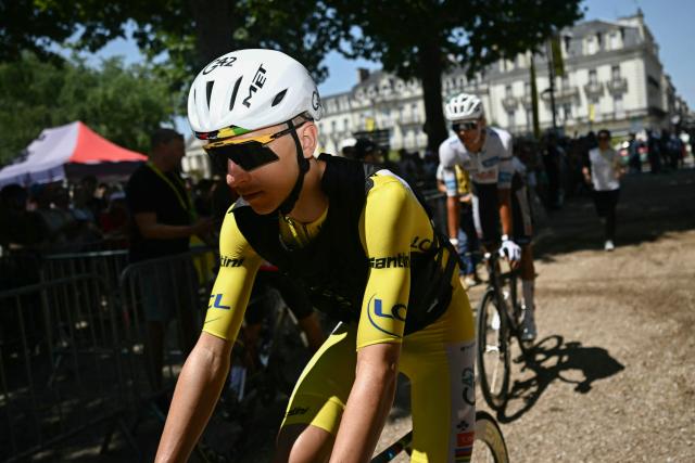 UAE Team Emirates - XRG's Slovenian rider Tadej Pogacar wearing the overall leader's yellow jersey awaits the start of the 8th stage of the 113th edition of the Tour de France cycling race, 182 km between Périgueux and Bergerac in southwestern France, on July 11, 2026. (Photo by Loic VENANCE / AFP)