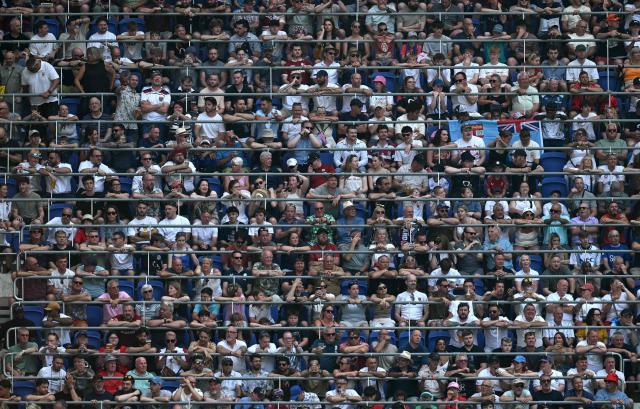 Fans wait for kick off in the Rugby Union Nations Championship match between Fiji and England at Hill Dickinson Stadium in Liverpool on July 11, 2026. (Photo by Oli SCARFF / AFP)