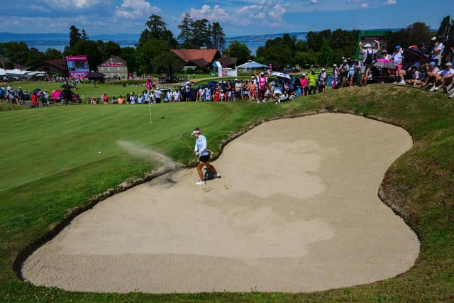 France's Nastasia Nadaud competes during the third round of the Amundi Evian Championship at Evian Resort Golf Club, in Evian-Les-Bains, central-eastern France on July 11, 2026. (Photo by OLIVIER CHASSIGNOLE / AFP)
