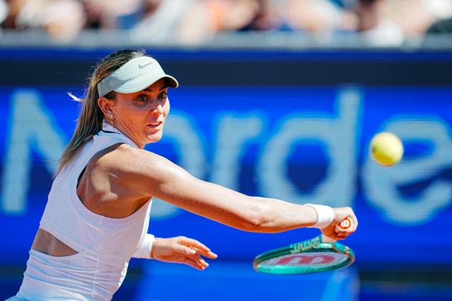 Spain's Paula Badoss returns the ball to Switzerland's Simona Waltert during the women's singles final match at the WTA Nordea Open tennis tournament in Bastad, Sweden on July 11, 2026. (Photo by Bjorn LARSSON ROSVALL / TT News Agency / AFP) / Sweden OUT