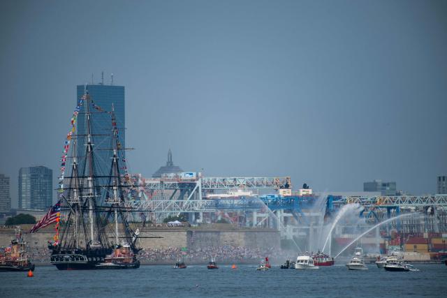 The USS Constitution ("Old Ironsides") sails around Castle Island during the Sail Boston Parade of Sail in Boston Harbor in Boston, Massachusetts on July 11, 2026. (Photo by Joseph Prezioso / AFP)