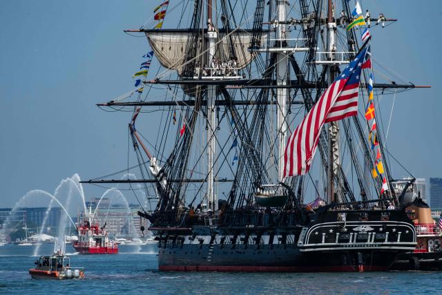 The USS Constitution ("Old Ironsides") sails around Castle Island during the Sail Boston Parade of Sail in Boston Harbor in Boston, Massachusetts on July 11, 2026. (Photo by Joseph Prezioso / AFP)
