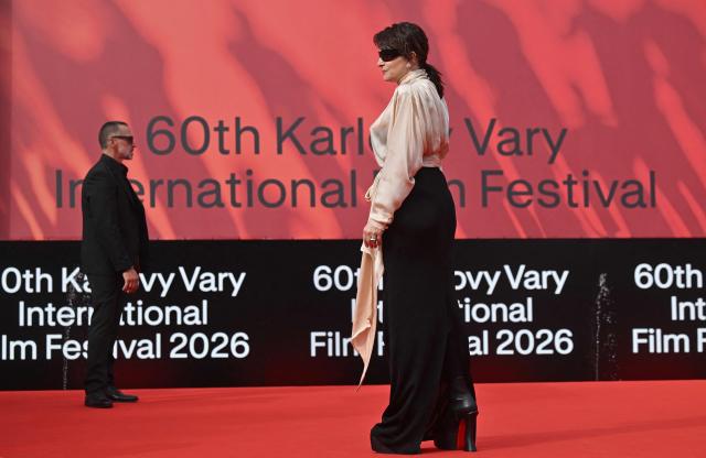 French actress Juliette Binoche arrives on the red carpet for the closing ceremony of the 60th Karlovy Vary International Film Festival (KVIFF) in Karlovy Vary, Czech Republic on July 11, 2026. (Photo by Michal Cizek / AFP)