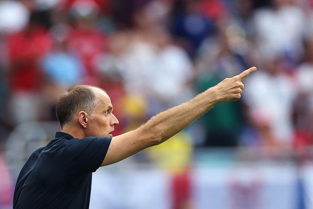 England's German head coach Thomas Tuchel gestures during the 2026 World Cup football tournament quarter-final match between Norway and England at Miami Stadium in Miami Gardens on July 11, 2026.  (Photo by PATRICIA DE MELO MOREIRA / AFP)
