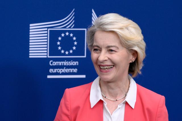 European Commission President Ursula von der Leyen addresses the audience following a press conference on the handover of the final report of the Special Panel on child safety online in Brussels on July 13, 2026. (Photo by JOHN THYS / AFP)
