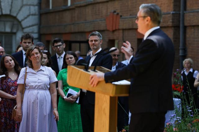 Britain's Prime Minister Keir Starmer speaks during a reception with members of the Jewish community to discuss efforts to tackle antisemitism, at 10 Downing Street, in London, on July 13, 2026. (Photo by Suzanne Plunkett / POOL / AFP)